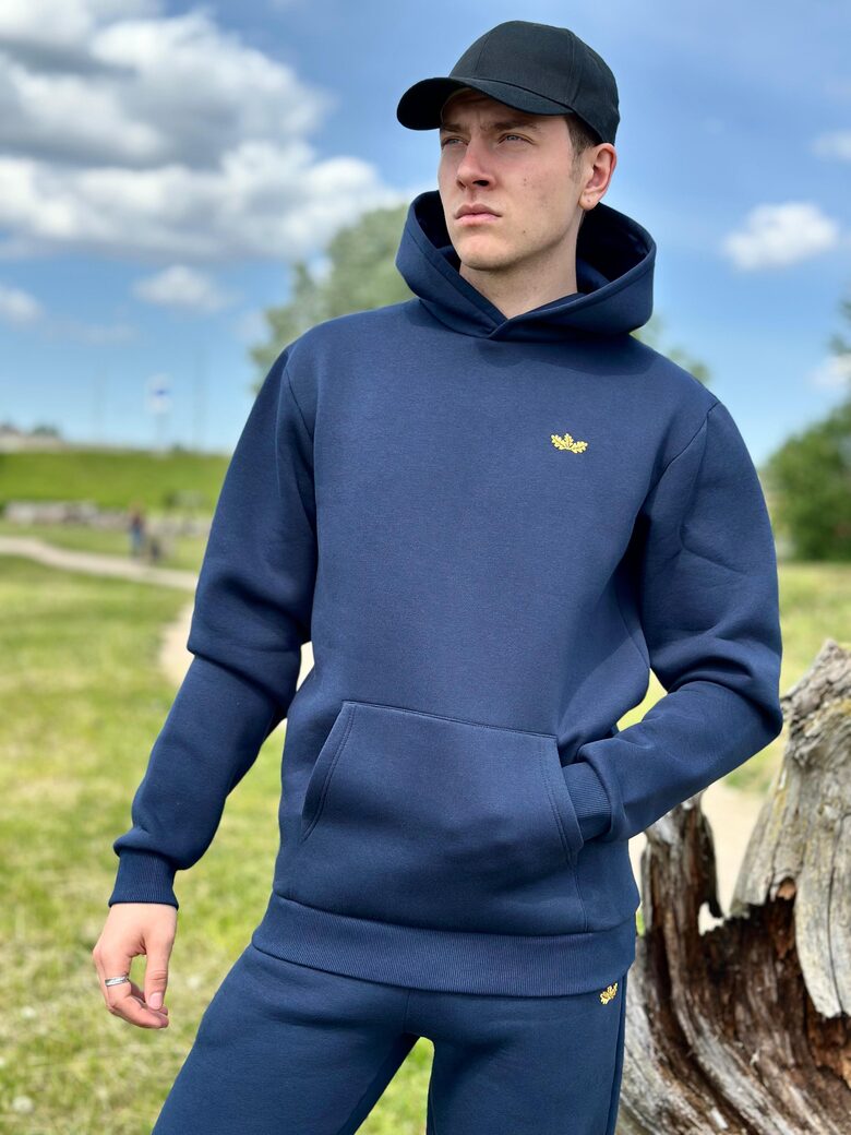 Long unisex deep blue hoody "Water"