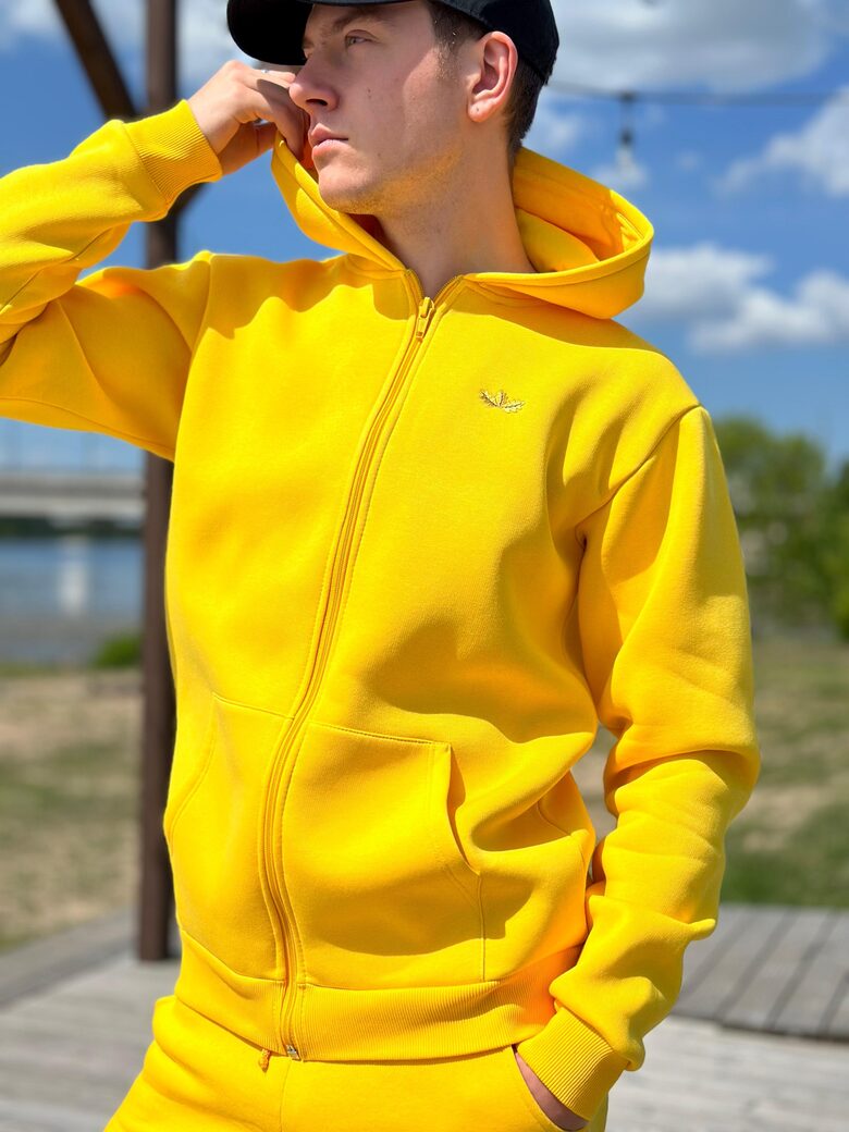 Unisex yellow hooded jacket with a zipper "Sun"